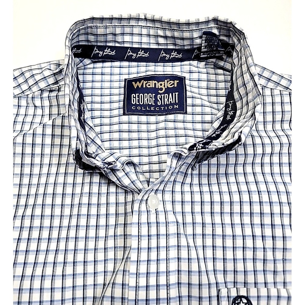 Wrangler George Strait Western Micro Blue Checkered Cowboy Cut Shirt Men's Large